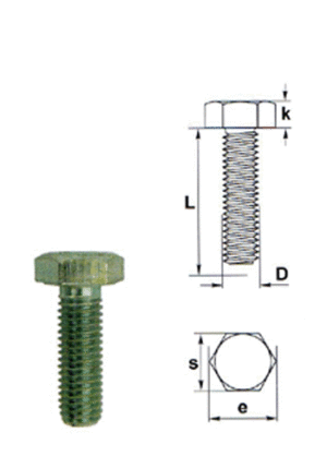 Surub cap hexagonal filetat pana sub cap DIN 933